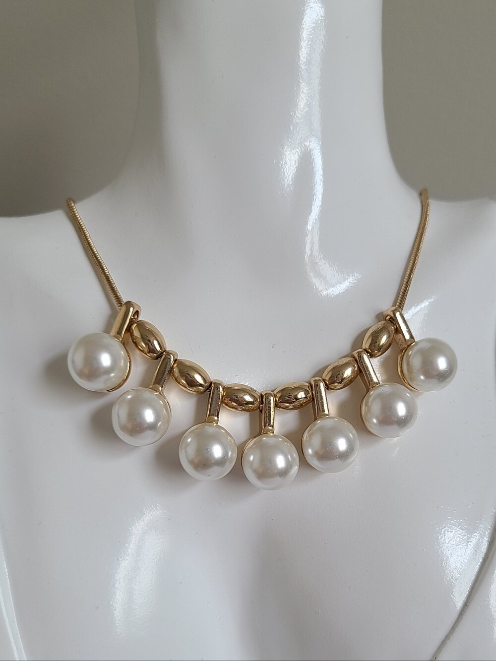 Vintage Elegant Evening Boho Chunky Gold Pearl Drop Dangle 19" Chain Necklace